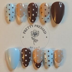 Polka Dot Press-On Nails Set - Blue, Brown, and Tan